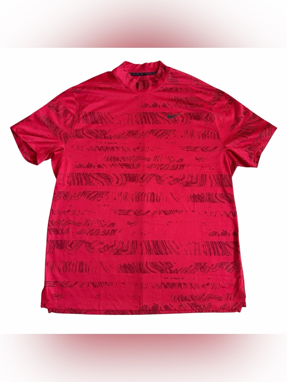 Nike Mens Tiger Woods Dri-FIT ADV Golf Polo Sz L Red Stripe Mock Neck DJ6842-687